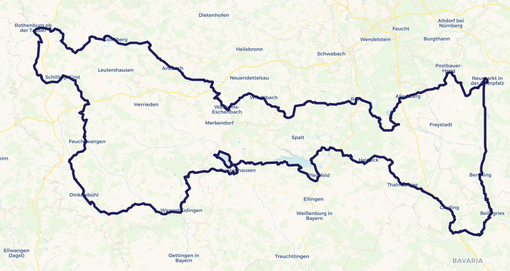Fränkischer Wasserradweg große Rundtour Karte