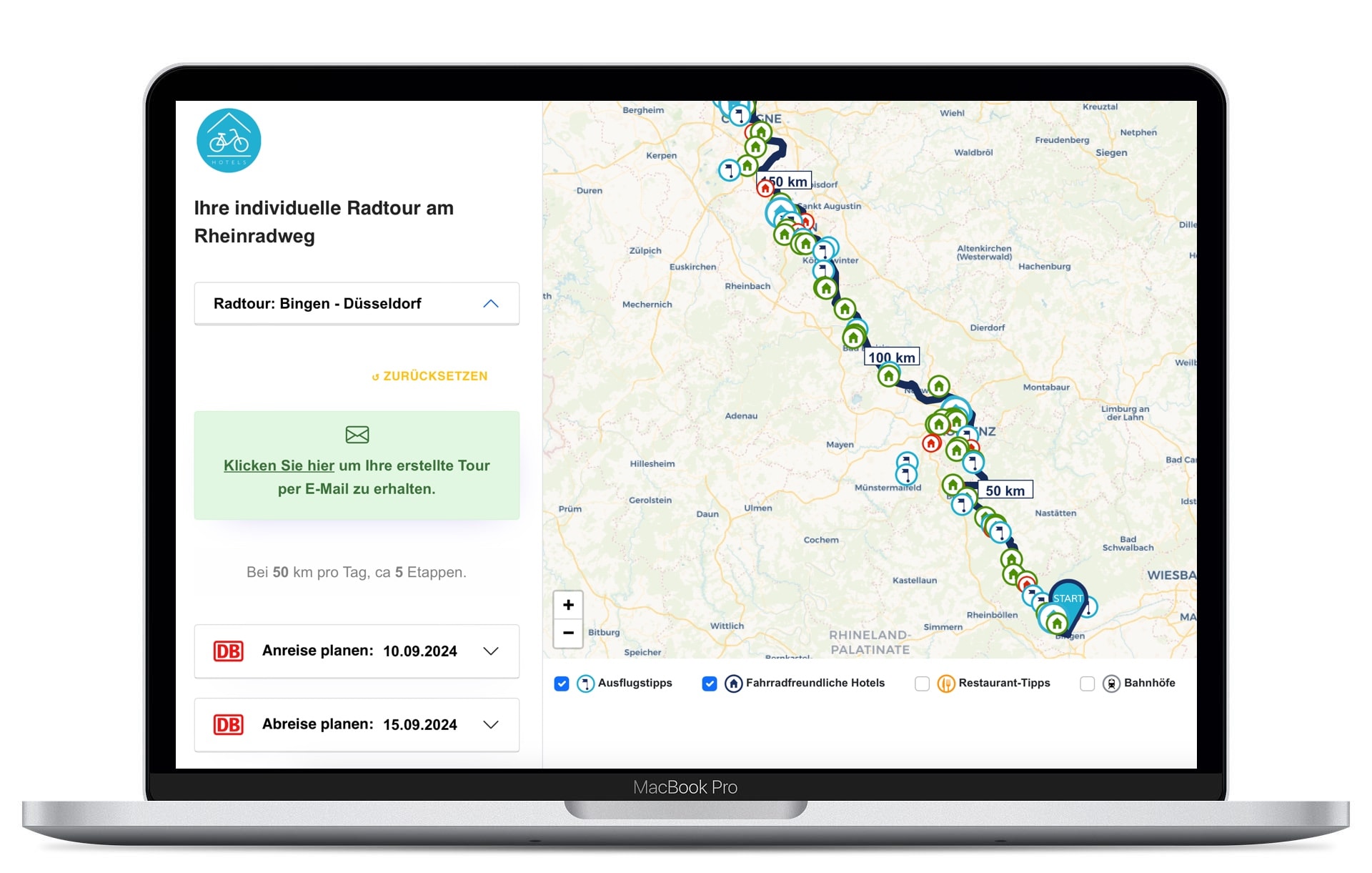 Routenplaner in Mac Rheinradweg