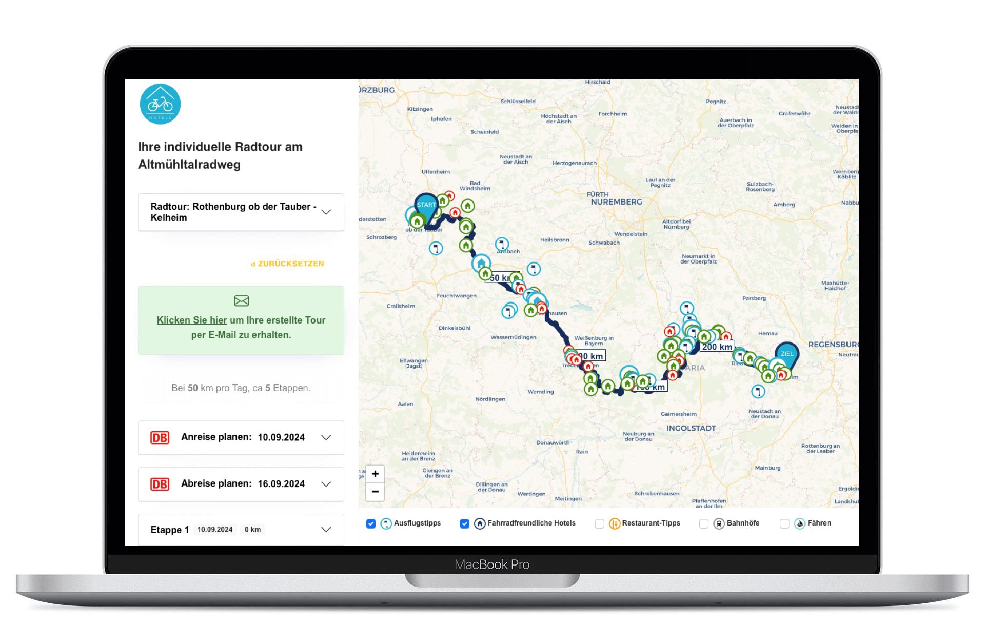 Routenplaner in Mac Altmühltalradweg 2024