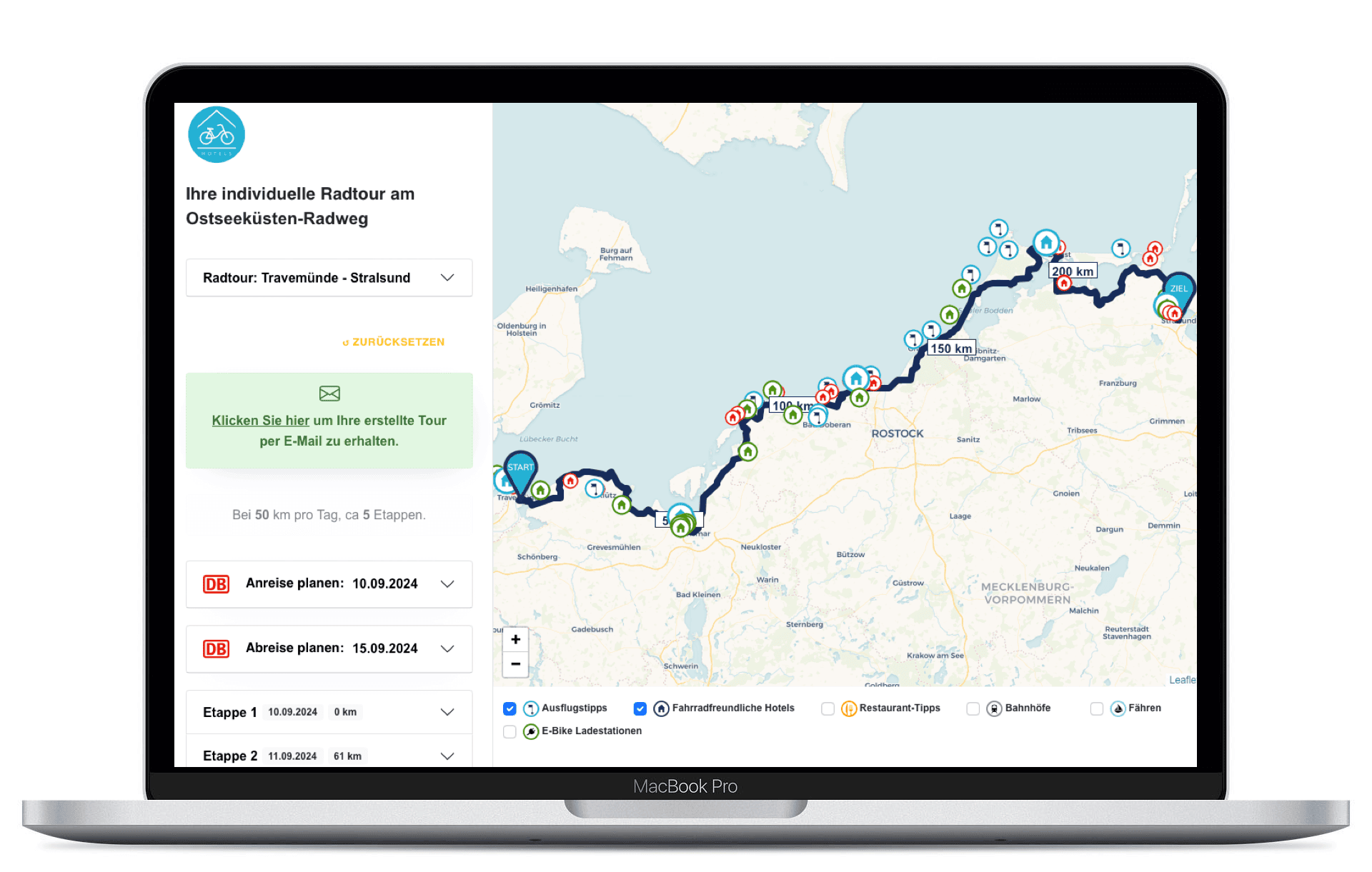 Routenplaner Ostseeküstenradweg 2024