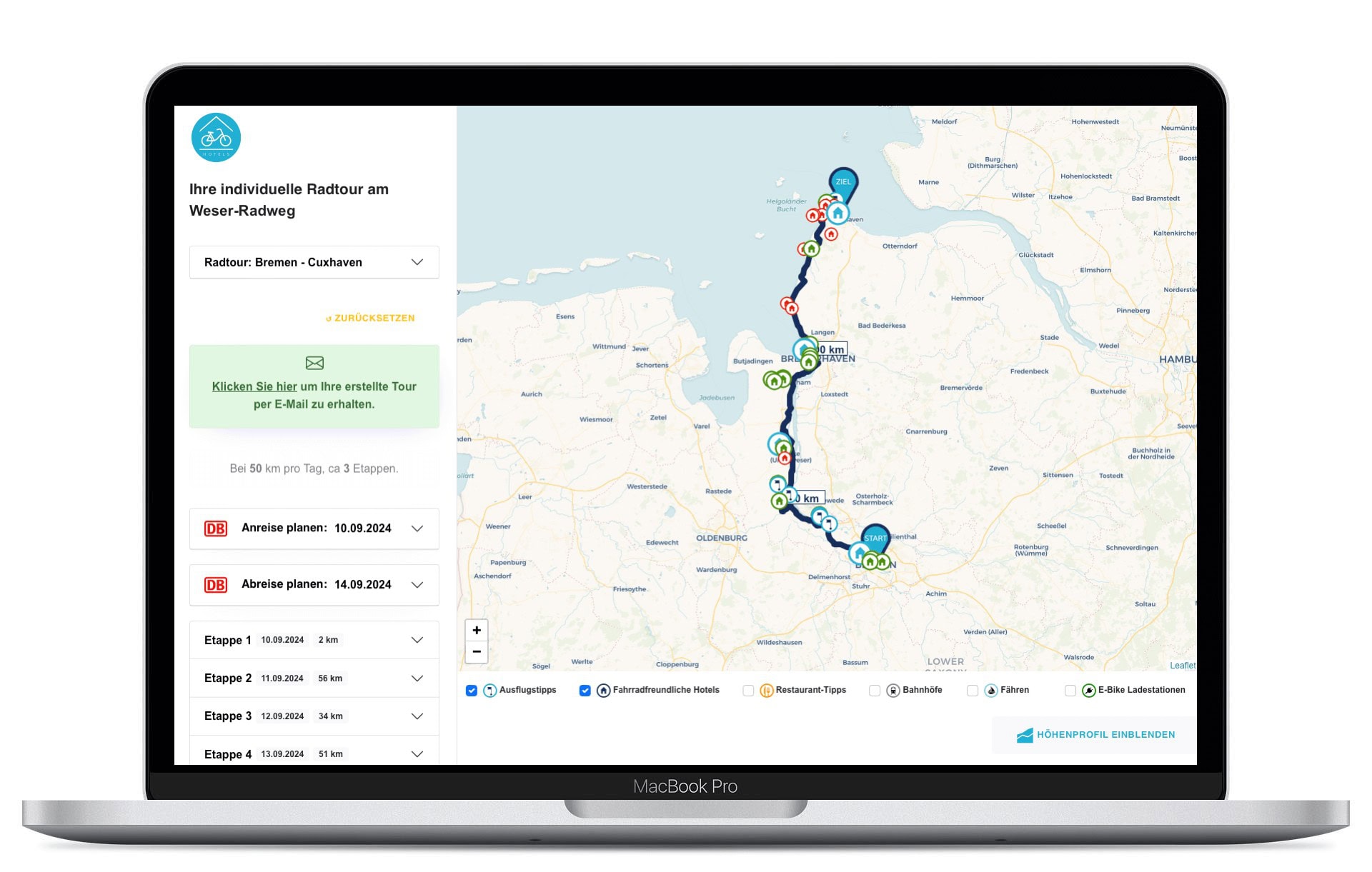 Routenplaner in Mac Weserradweg 2024