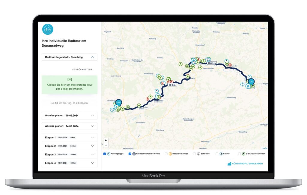 Routenplaner in Mac Donauradweg 2024