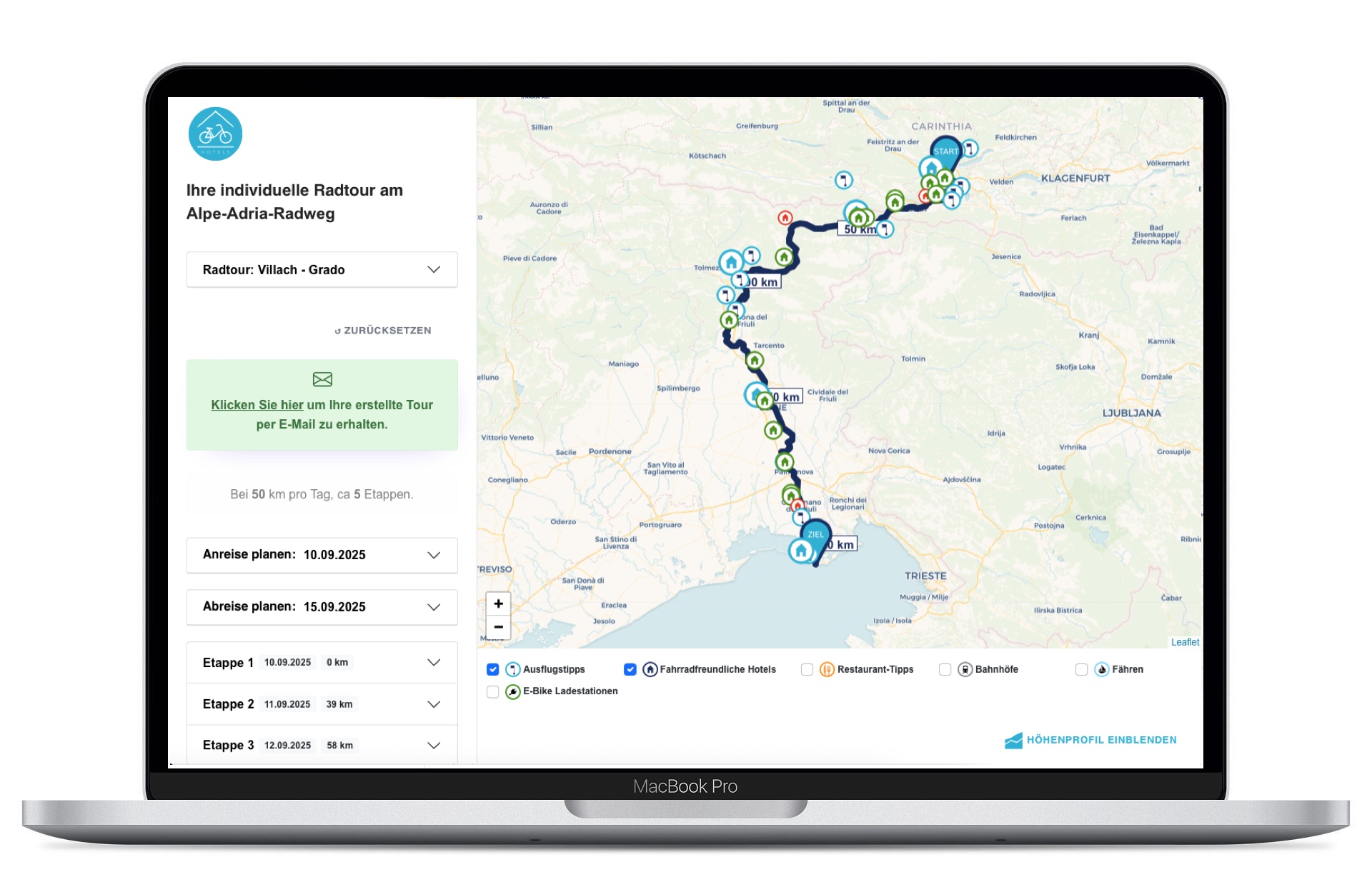Routenplaner in Mac Alpe-Adria-Radweg 2025