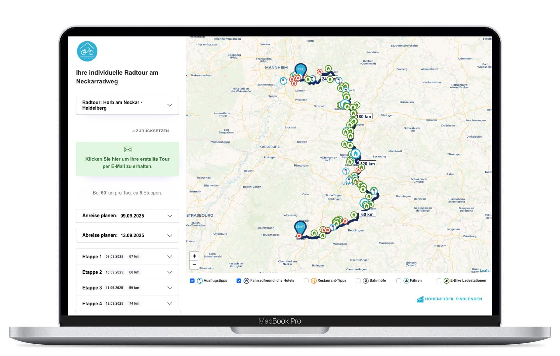 Routenplaner Neckarradweg